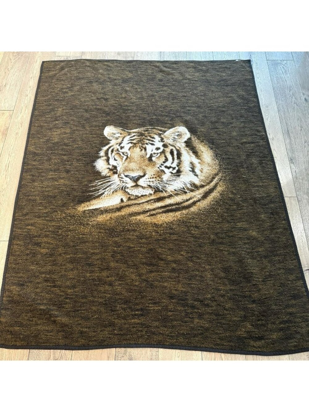 Vintage Biederlack Blanket Tiger Graphic Acrylic 78"x61"